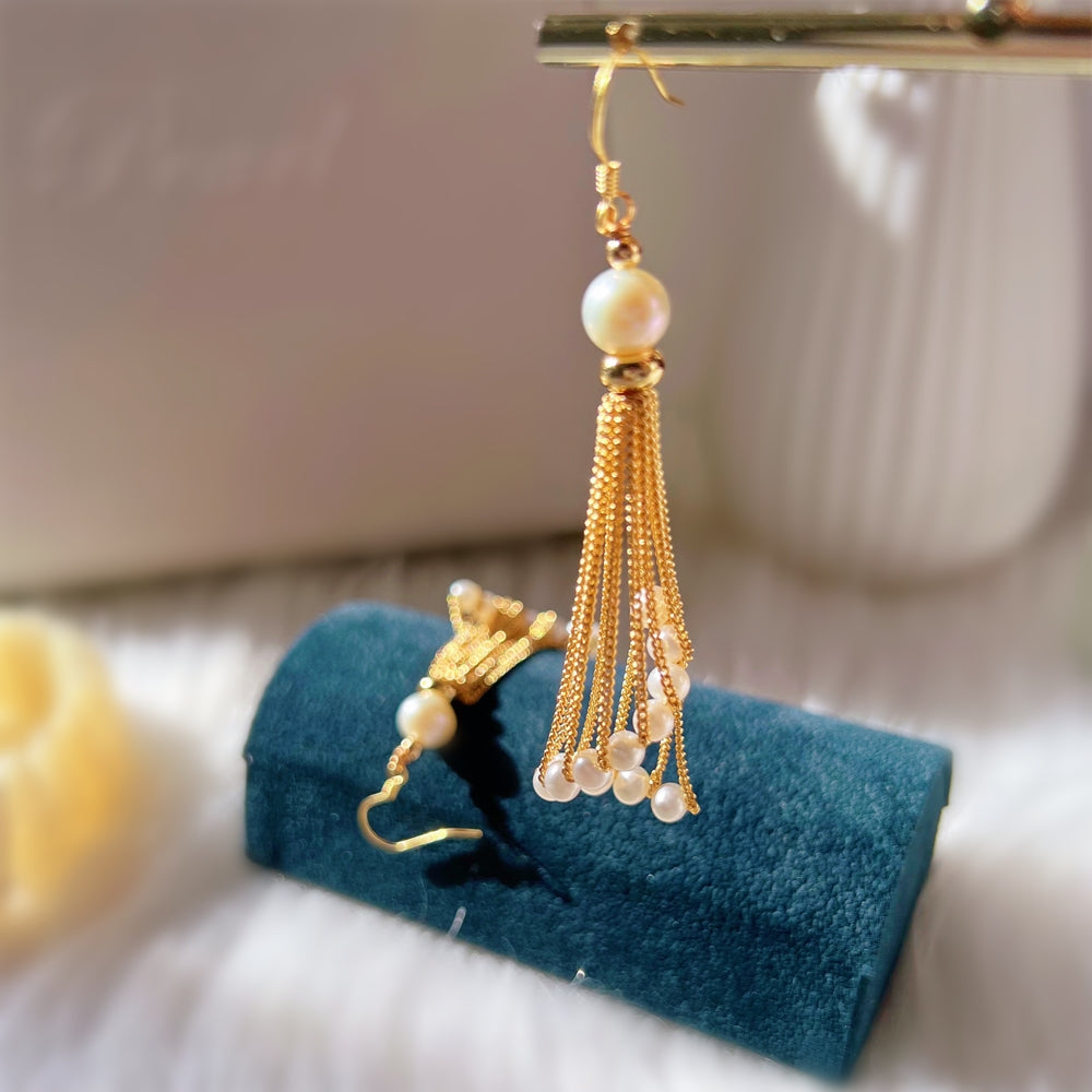 Freshwater Pearl Long Dangle Hook Bridal Earrings - Teresa - Akuna Pearls