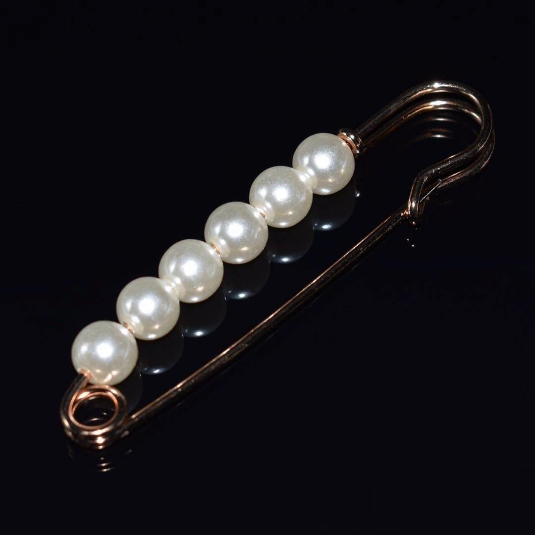 Faux Pearl Fashion Pin - Gold Safety Pin Design - Akuna Pearls