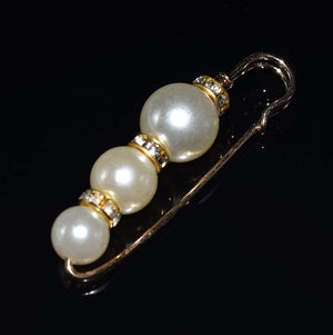 Faux Pearl Fashion Pin - Gold Safety Pin Design - Akuna Pearls