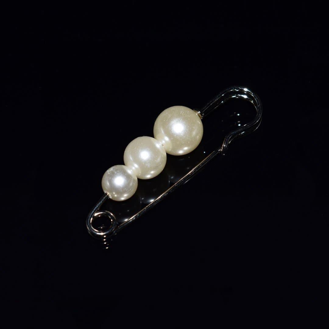 Faux Pearl Fashion Pin - Silver Safety Pin Design - Akuna Pearls