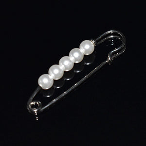 Faux Pearl Fashion Pin - Silver Safety Pin Design - Akuna Pearls