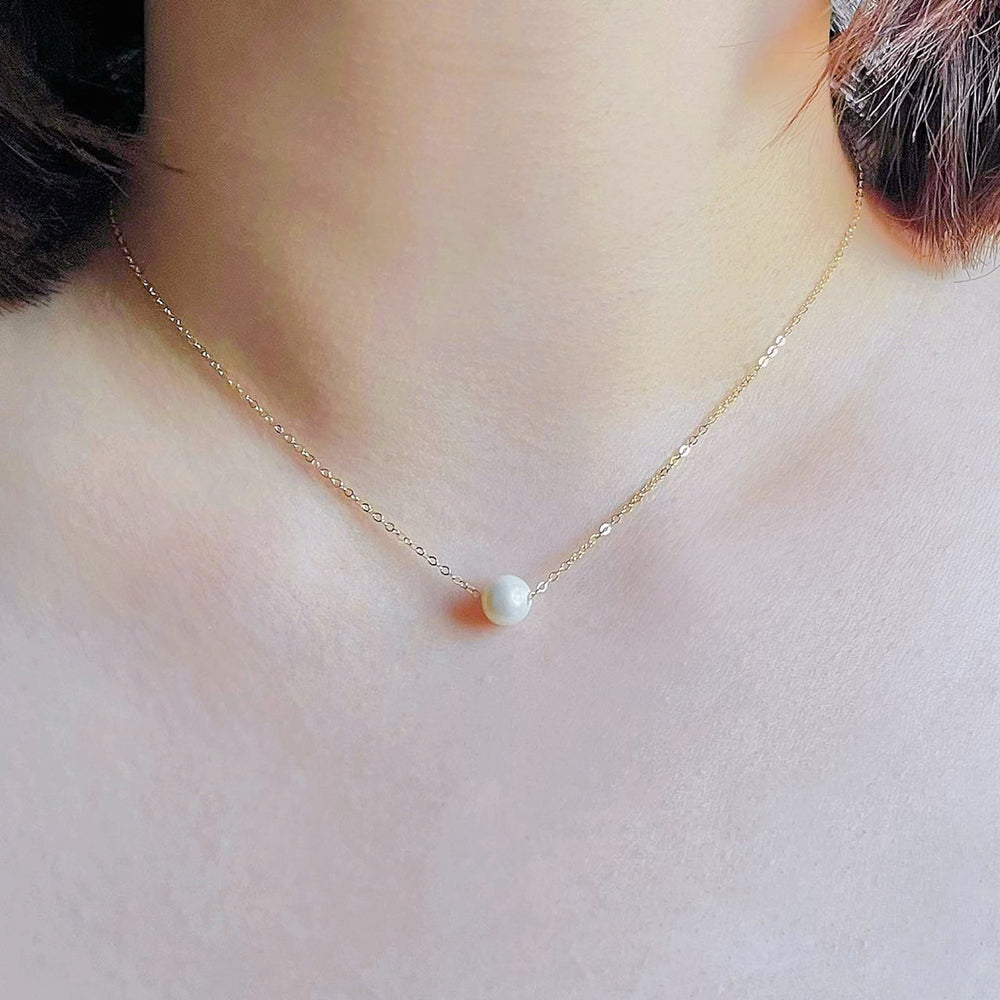 Freshwater Pearl Gold Chain Floating Necklace Minimalism
