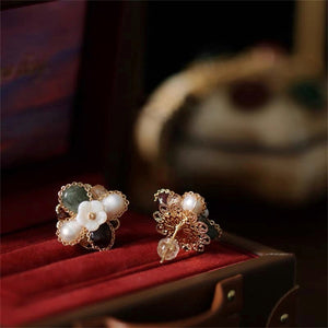 Freshwater Pearl and Gem Stud Earrings - Hanako - Akuna Pearls