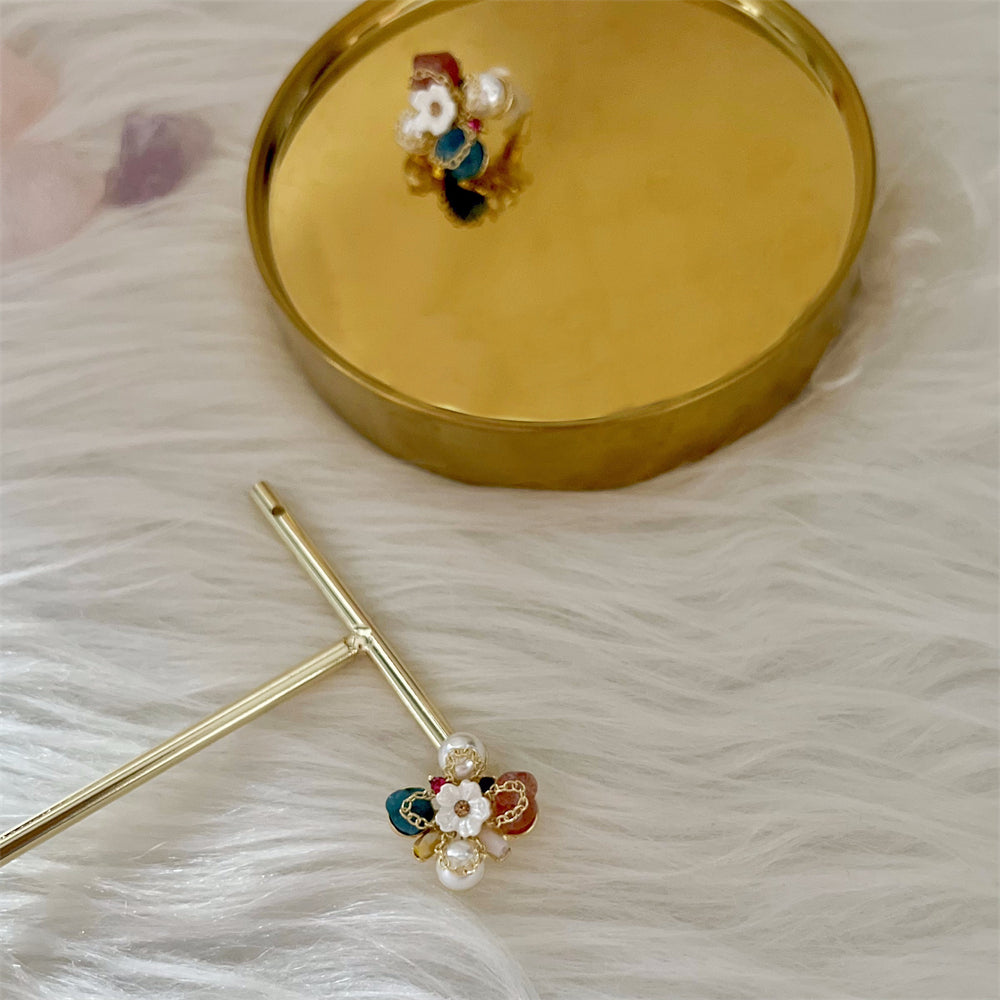 Faux Pearl and Gem Stud Earrings - Hanako - Akuna Pearls