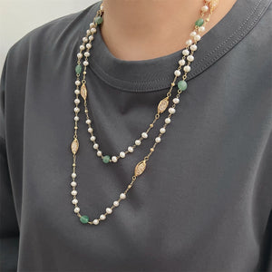 Freshwater Pearl Long Necklace - Aventurine - Akuna Pearls