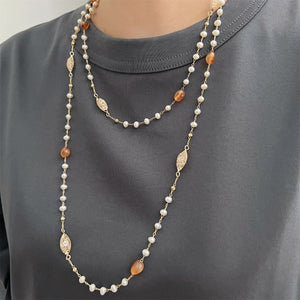 Freshwater Pearl Long Necklace - Agate - Akuna Pearls