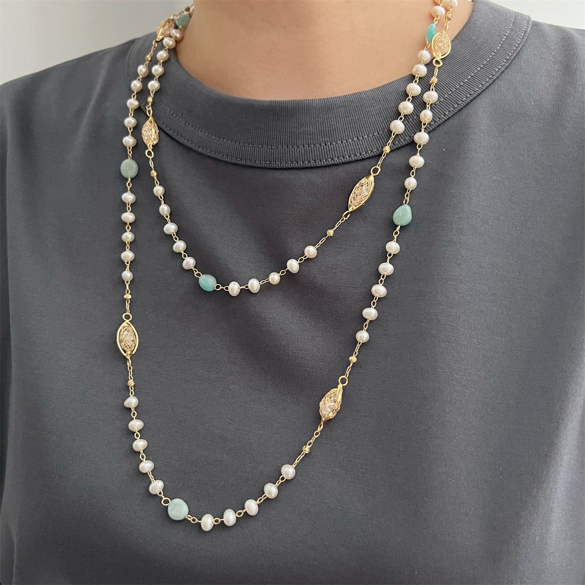 Freshwater Pearl Long Necklace - Beryl - Akuna Pearls