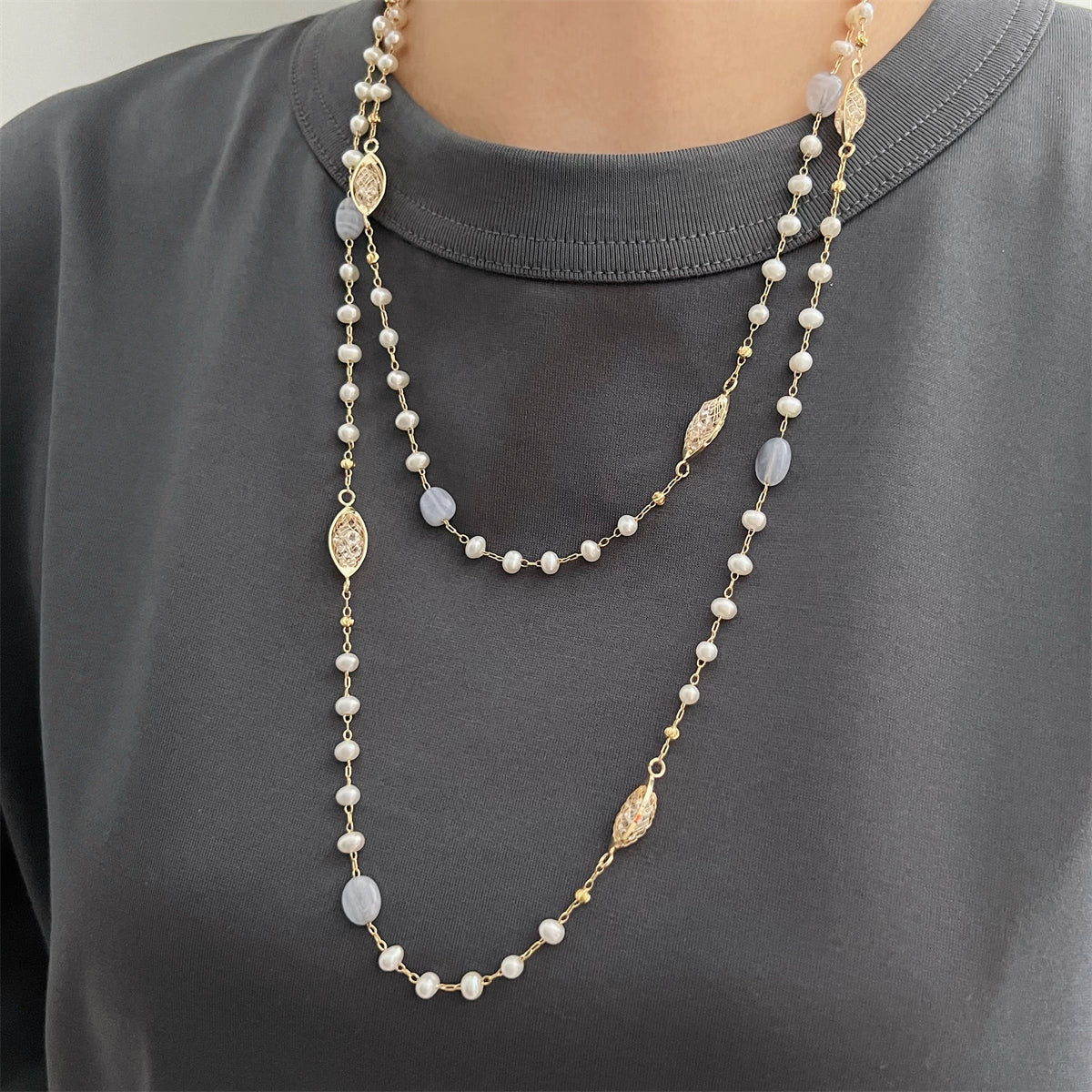 Freshwater Pearl Long Necklace - Verna - Akuna Pearls