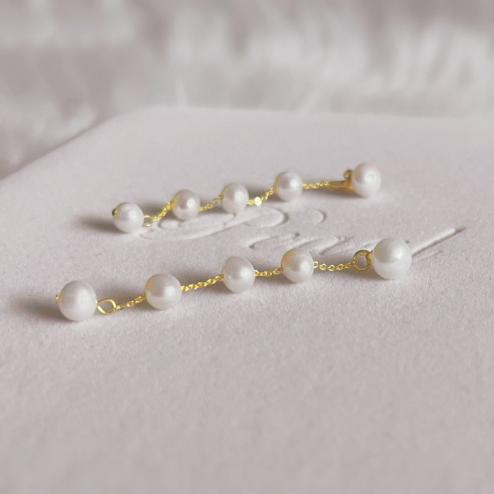 Freshwater Pearl Long Drop Jacket Earrings - Lonore - Akuna Pearls