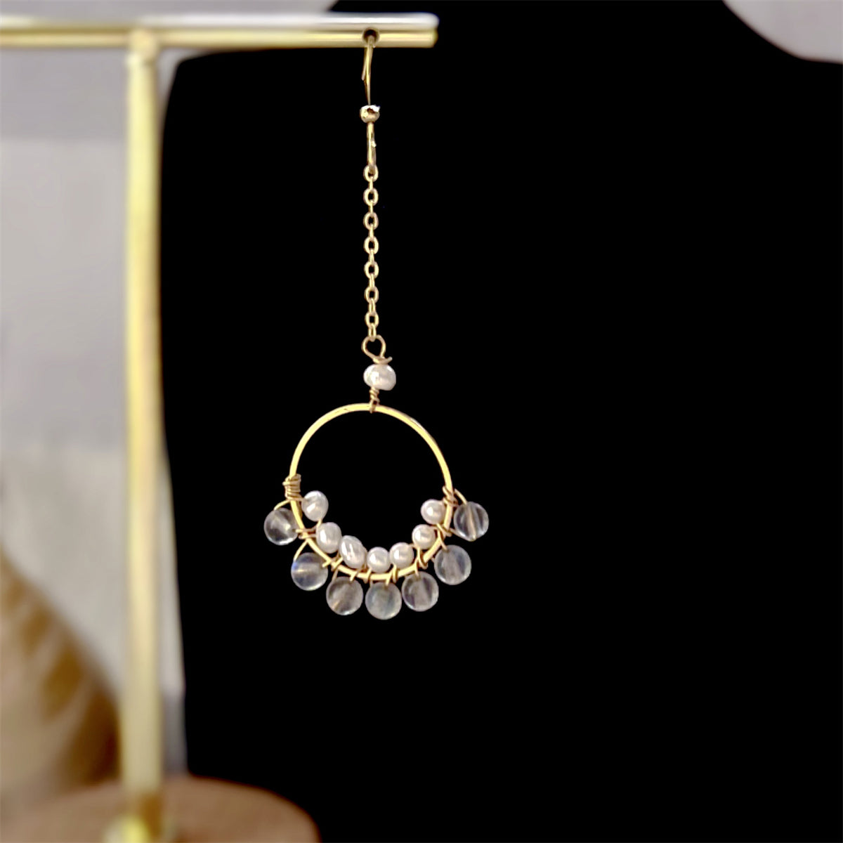 Freshwater Pearl and Labradorite Hook Earrings - Miray - Akuna Pearls