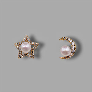 Freshwater Pearl Stud Earrings - Moon & Star - Akuna Pearls