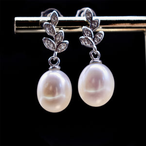 Freshwater Pearl Drop Earrings - Olive Leaf - Akuna Pearls