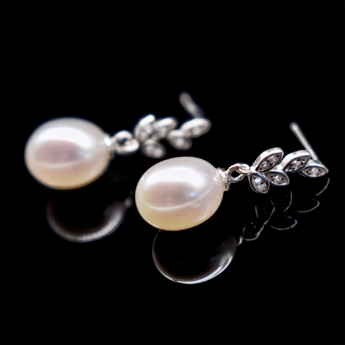 Freshwater Pearl Drop Earrings - Olive Leaf - Akuna Pearls