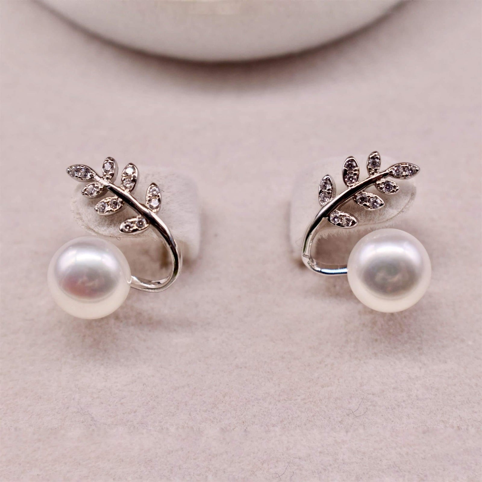 Freshwater Pearl Stud Earrings - Olive Leaf - Akuna Pearls