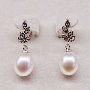 Freshwater Pearl Drop Earrings - Olive Leaf - Akuna Pearls