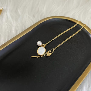 Freshwater Pearl & Mother of Pearl Pendant Necklace - Organic Oval - Akuna Pearls