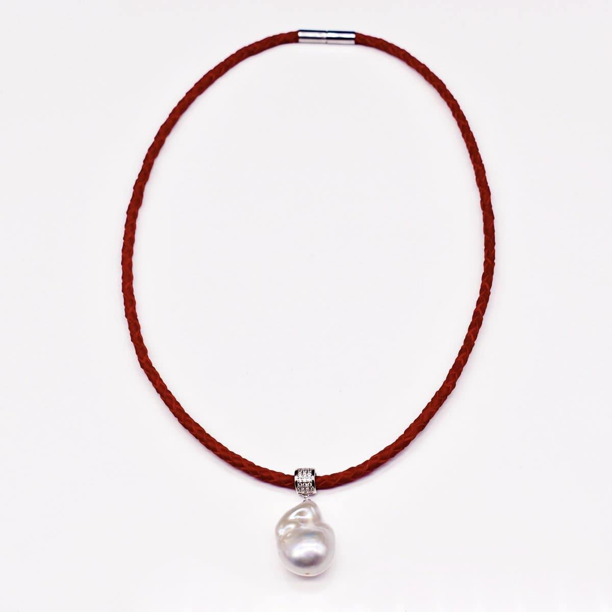 Kangaroo Leather Baroque Pearl Pendant Necklace - Picabo - Akuna Pearls