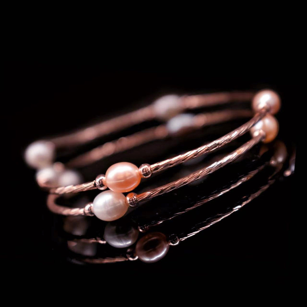 Pink Freshwater Pearl Elastic Bracelet - Breast Cancer Awareness