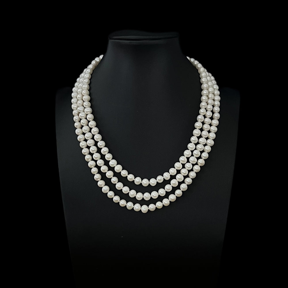 Classic Freshwater Pearl Triple-Strand Necklace - Elizabeth - Akuna Pearls