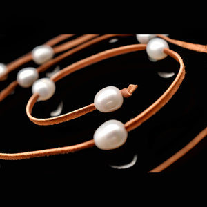 Kangaroo Leather Freshwater Pearl Long Necklace - Akuna Pearls