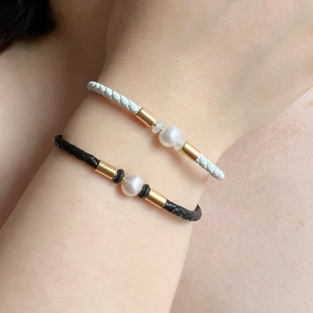 Freshwater Pearl Leather Bracelet - Claire - Akuna Pearls