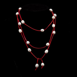 Kangaroo Leather Freshwater Pearl Long Necklace - Akuna Pearls