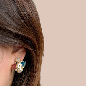Faux Pearl and Gem Stud Earrings - Hanako - Akuna Pearls